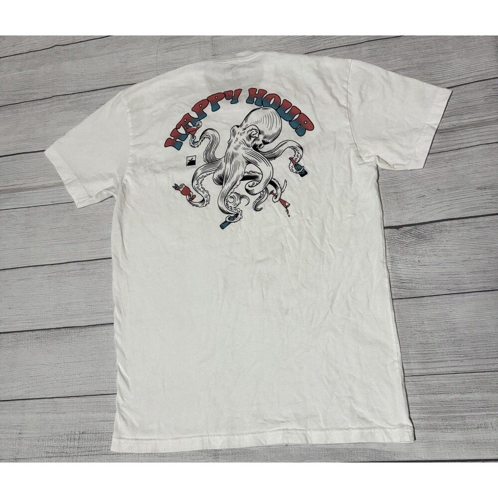 Flomotion Happy Hour Graphic T Shirt Drunk Octopus Size Medium M White Defect